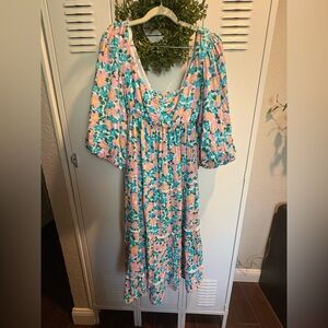 Show me your Mumu Sz M pastel multicoloured maxi dress with bell sleeves Size M